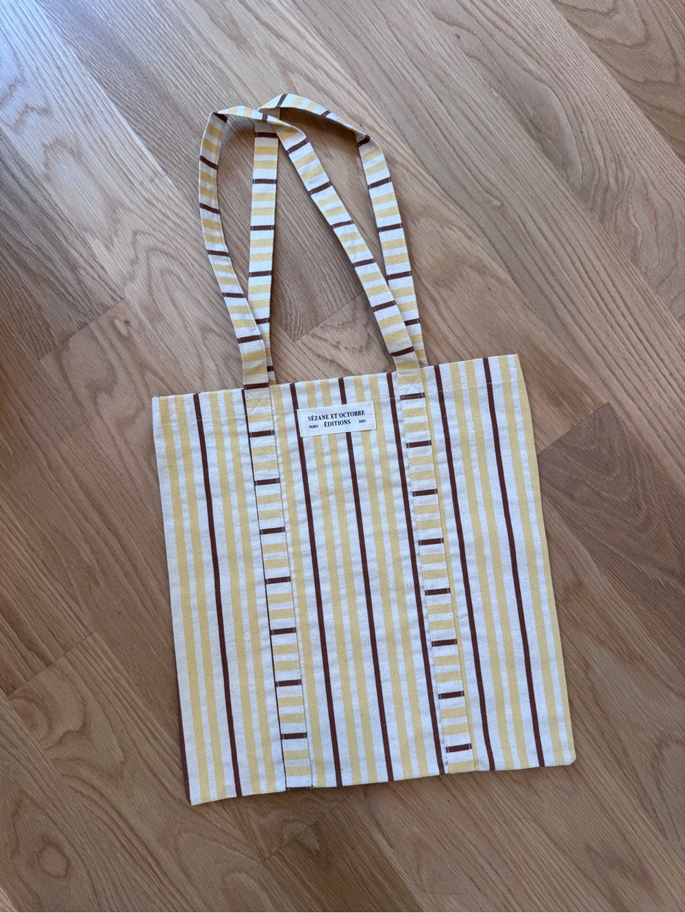 Sezane Yellow, Brown & Cream Striped Canvas Tote